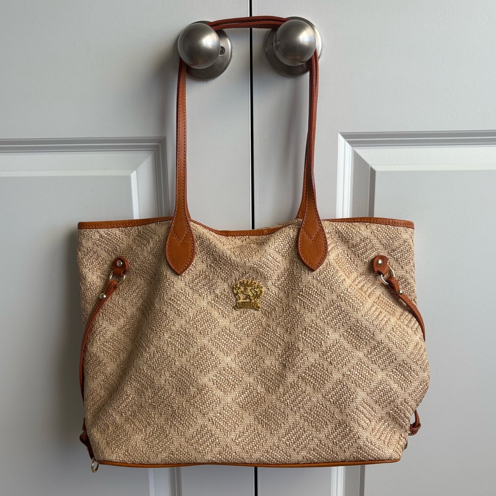 Pratesi Firenze Raffia and Leather Italian Handbag Shoulder Tote